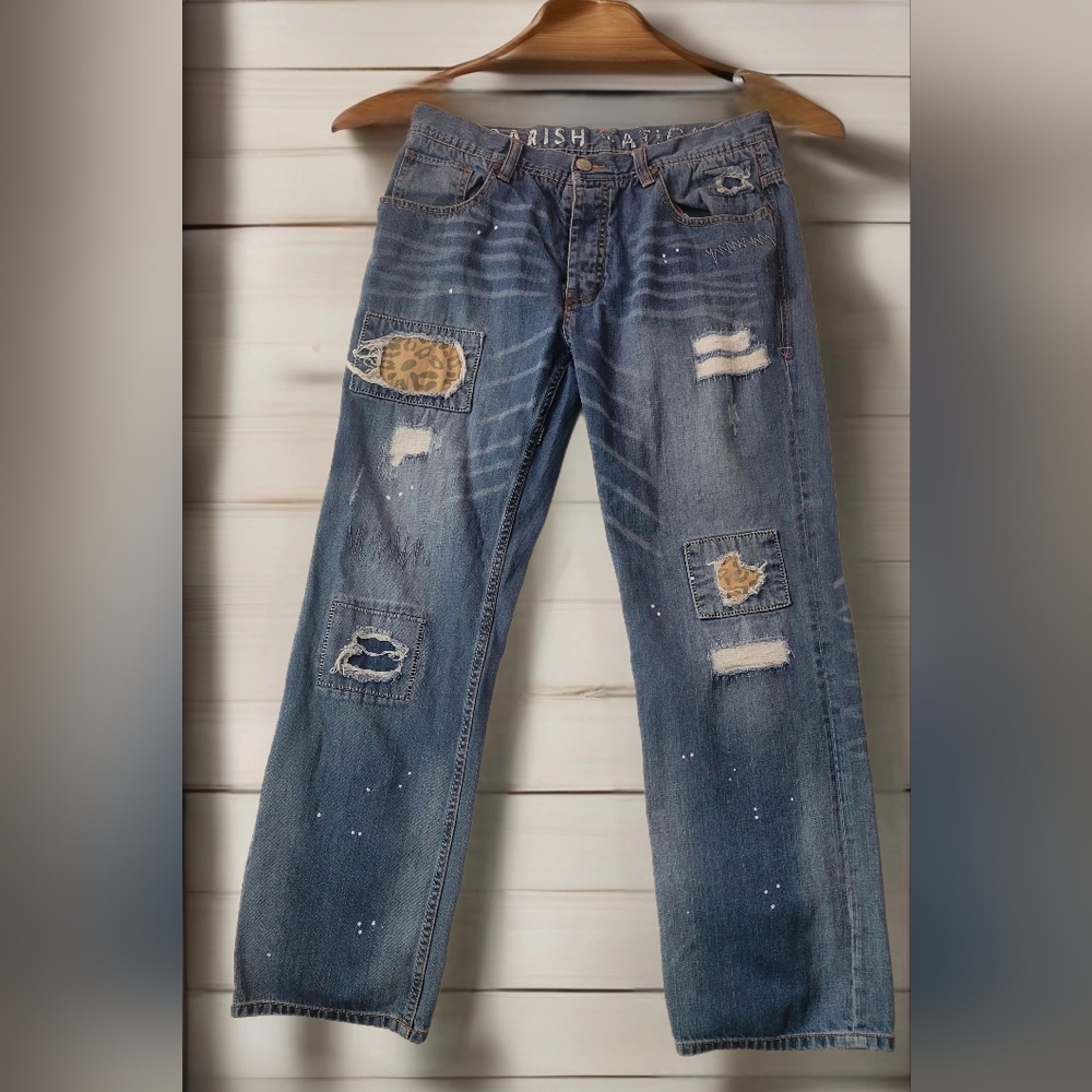Parish Nation Distressed With Patches Button Fly Skate Men's Jeans Sz 36